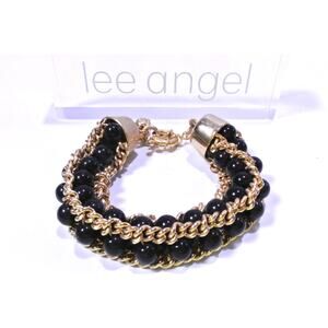 Neiman Marcus Women's Onyx Glass Stones Gold Chain Bracelet NWT 250